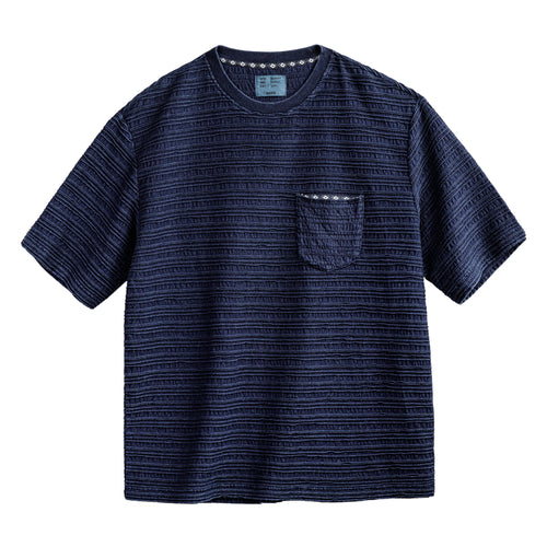 MADEN Indigo Jacquard Pocket Tee – Retro Wave Knit
