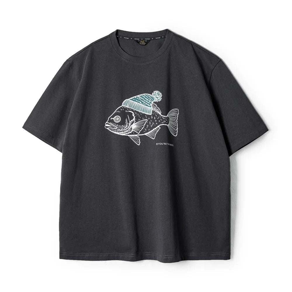 MADEN Vintage Flocked Graphic Tee – Fish Print