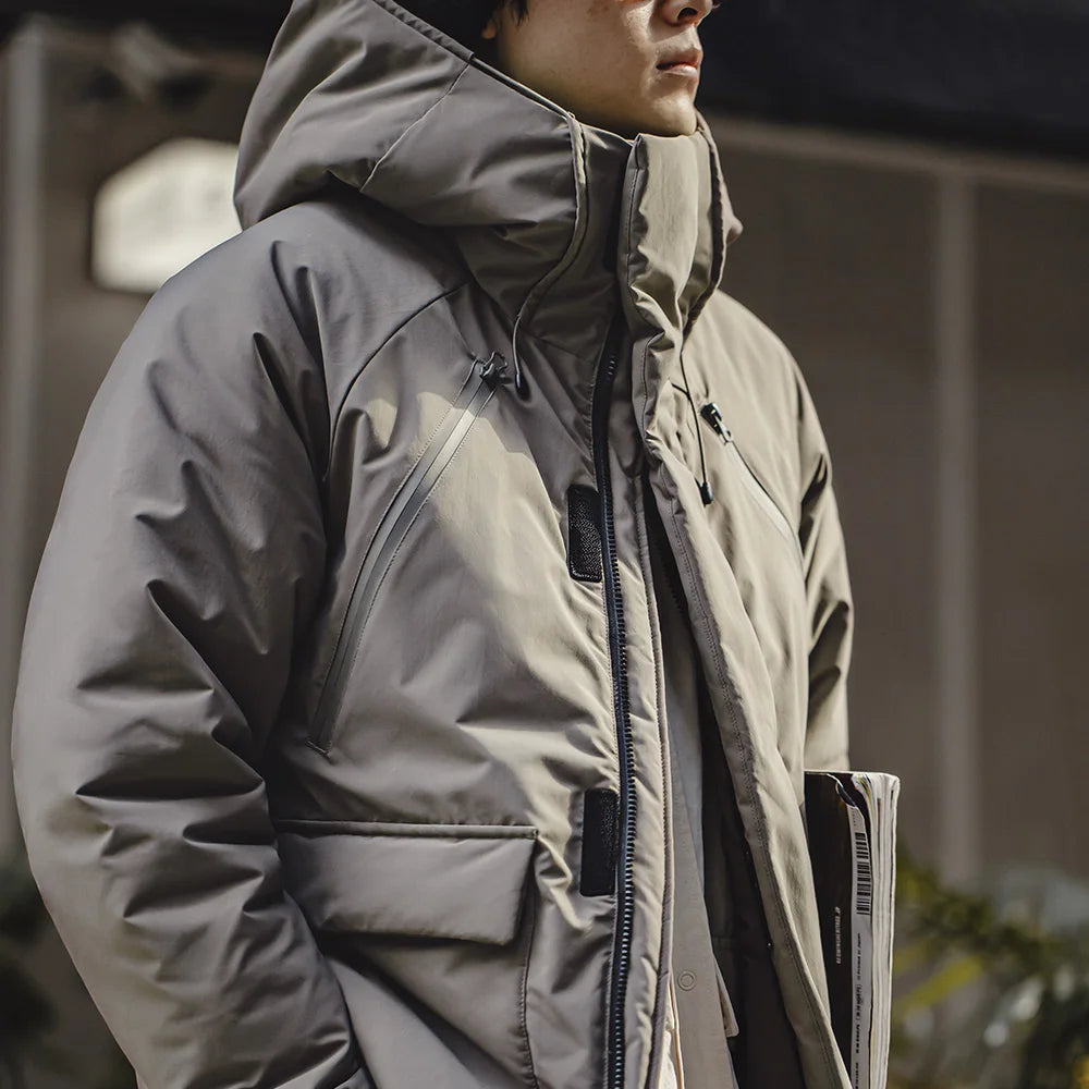 Maden Men's Gray Winter Hooded Coat - Thick, Thermal, Windproof with Pockets