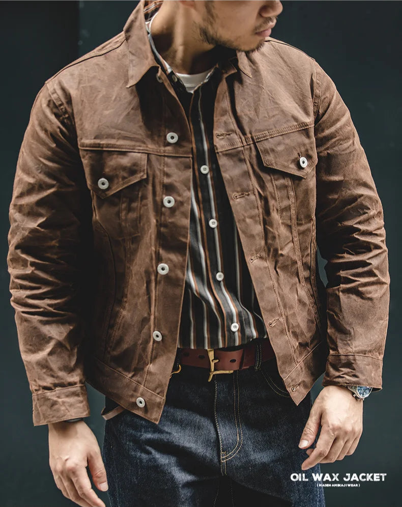 Maden Men's Retro Waxed Canvas Waterproof Hunting Jacket