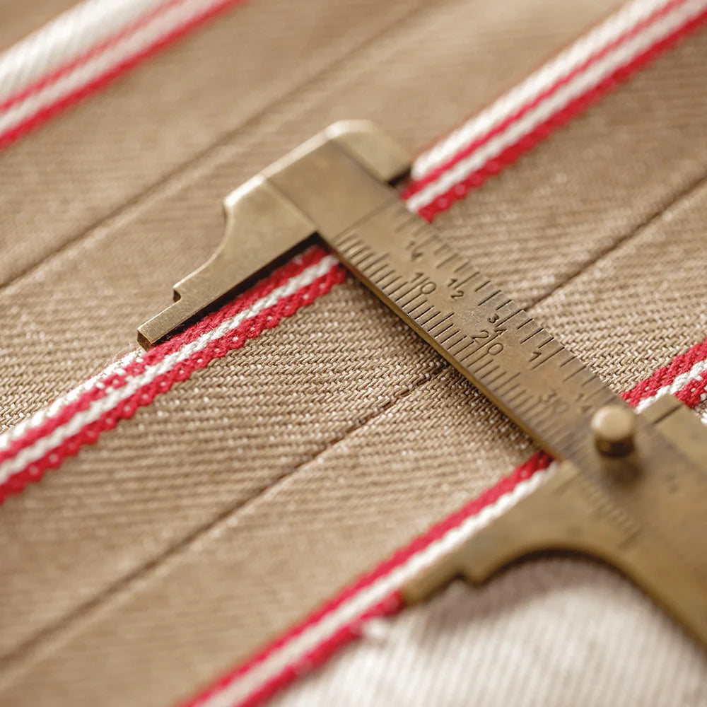 ApparelKsseT Streetwear 11.7oz Redline Selvedge Denim, Khaki Straight Fit Cotton fabric close-up