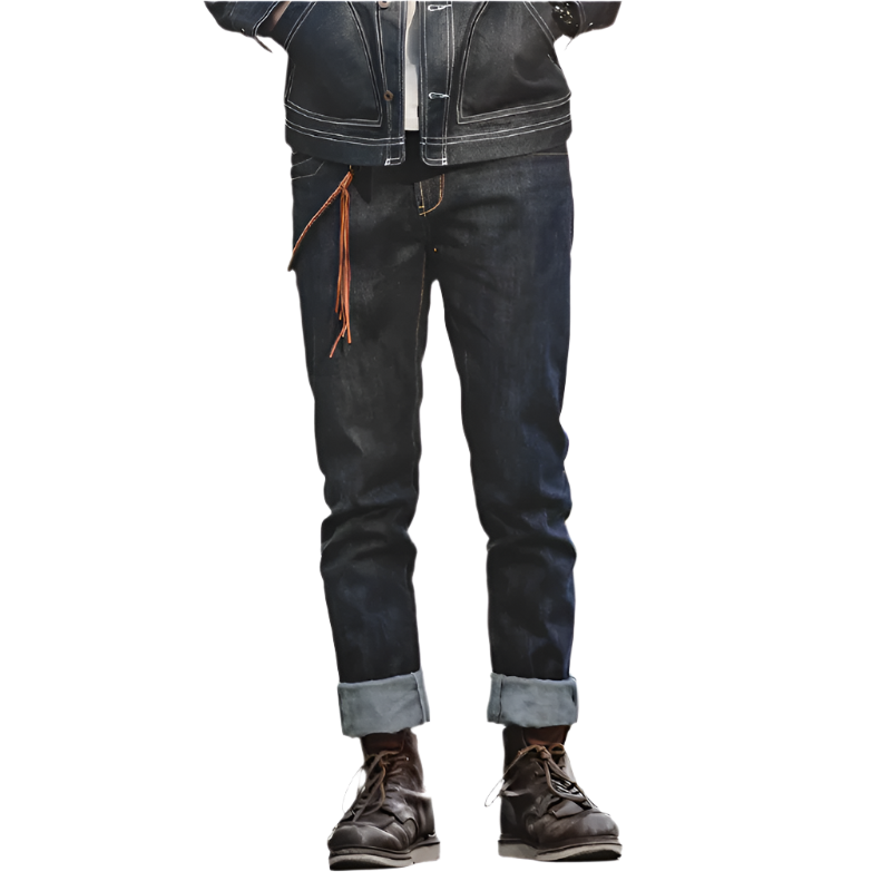 ApparelKsseT Navy Blue Streetwear 14oz Selvedge Raw Denim, flat lay front view