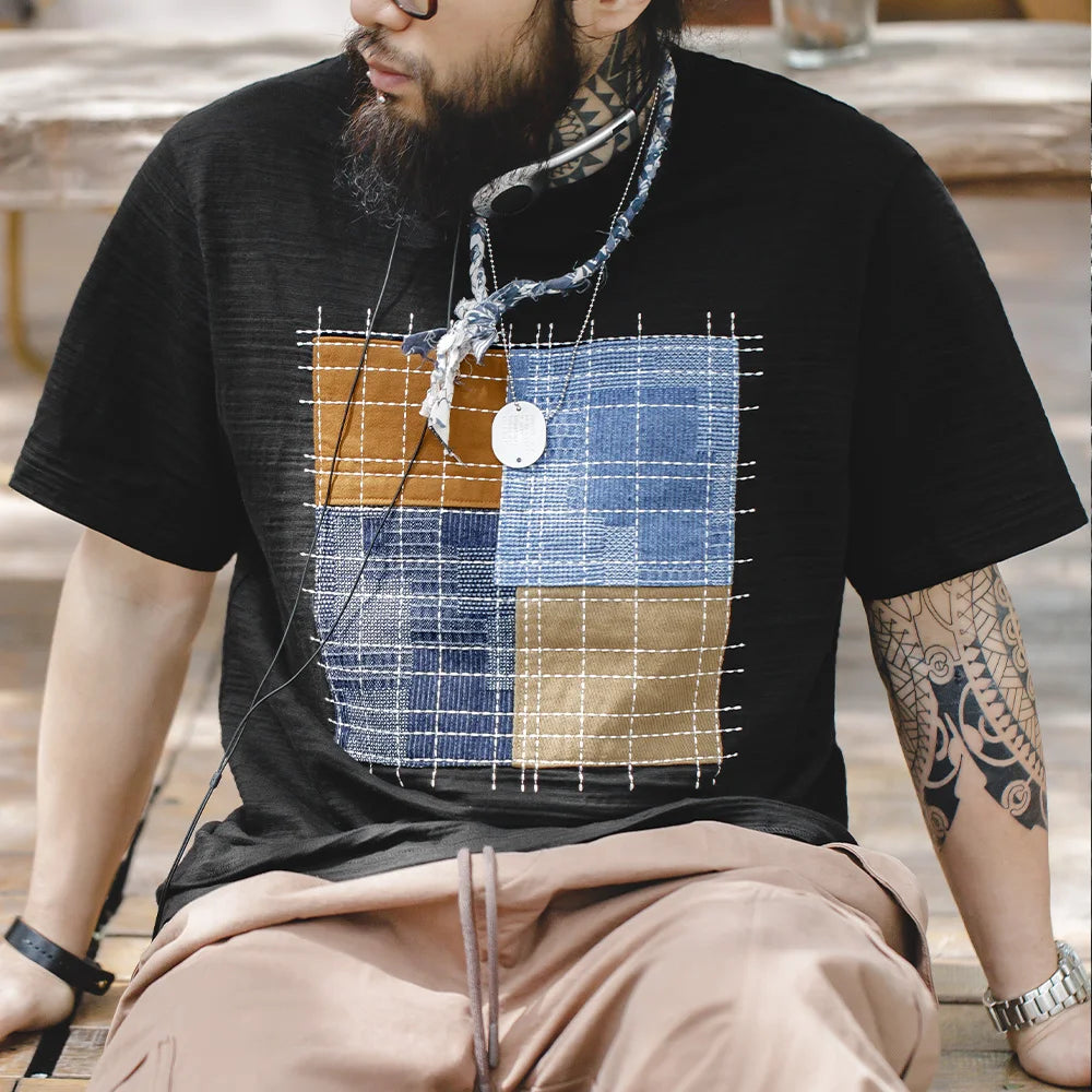 MADEN Color-Block Patchwork Tee – Slub Cotton