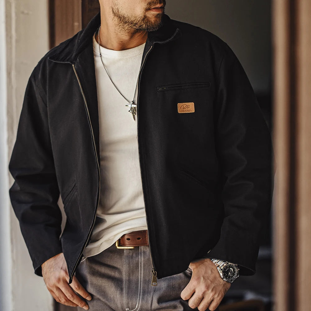 Maden Herren Retro Detroit J001 Jacke – Schwere Baumwolle, Reverskragen, Herbstmantel