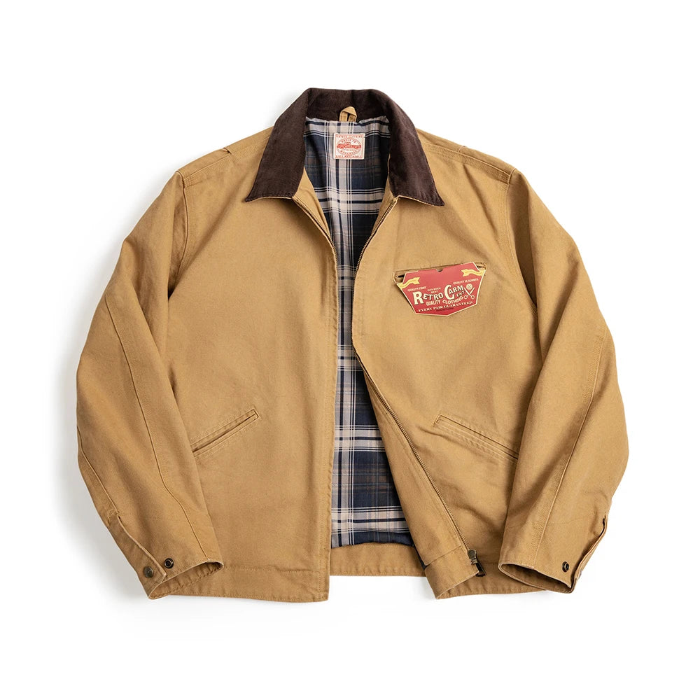 Maden Herren Retro Detroit J001 Jacke – Schwere Baumwolle, Reverskragen, Herbstmantel