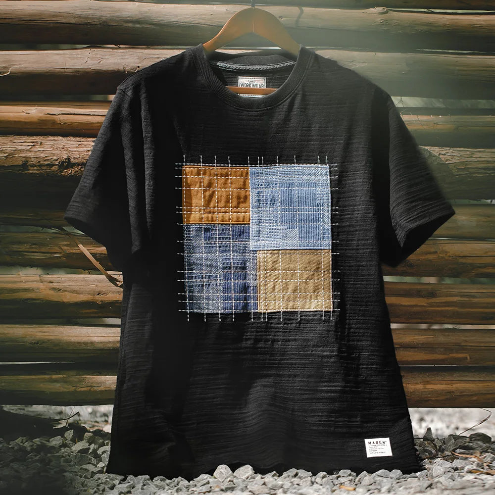 MADEN Color-Block Patchwork Tee – Slub Cotton