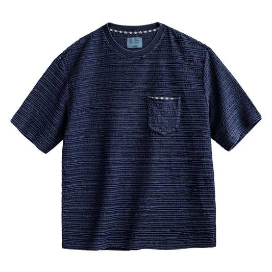 MADEN Indigo Jacquard Pocket Tee – Retro Wave Knit