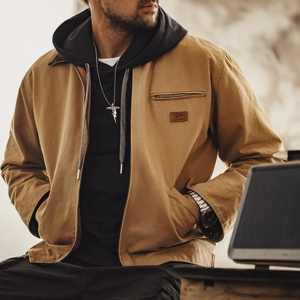Maden Herren Retro Detroit J001 Jacke – Schwere Baumwolle, Reverskragen, Herbstmantel