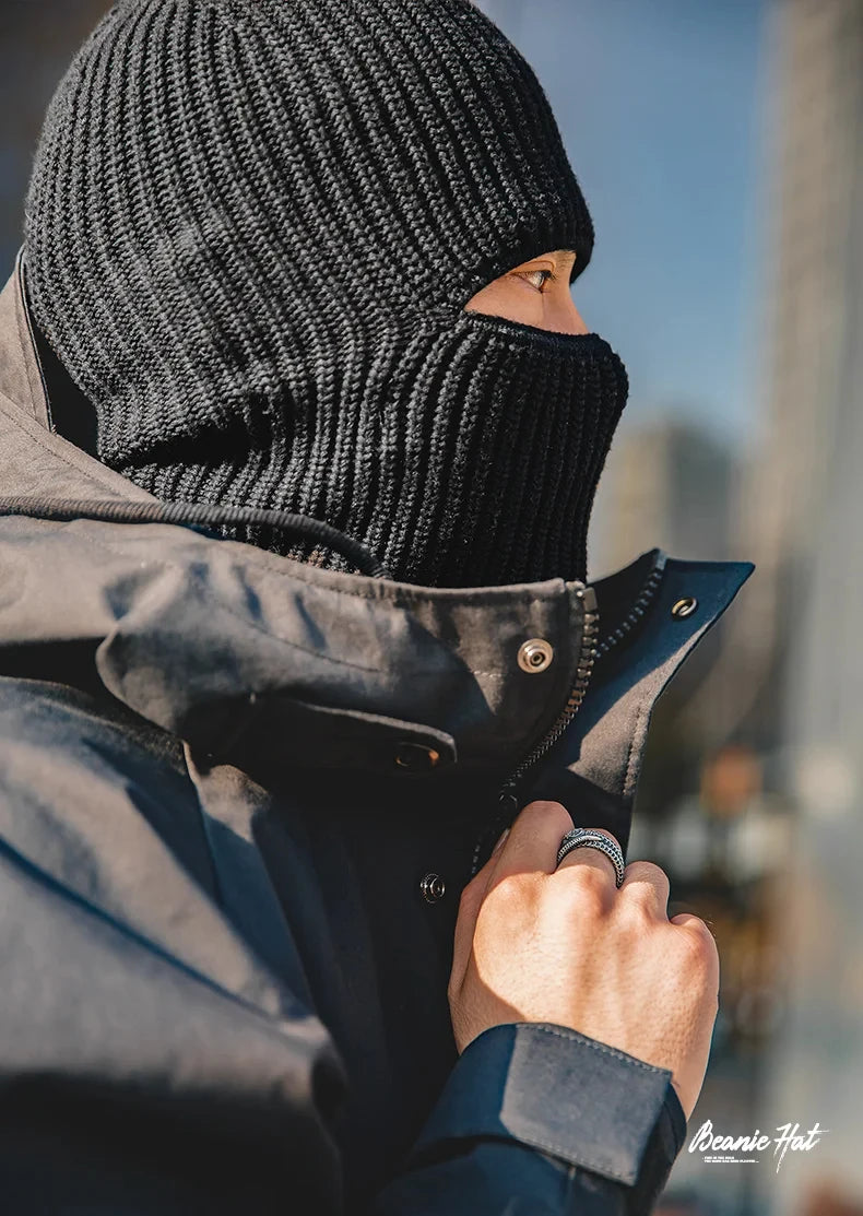 Maden Unisex Winter-Strickmütze mit Wollschal und Sturmhaube – warme und handgefertigte Freizeitmütze