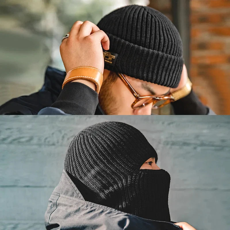 Maden Unisex Winter-Strickmütze mit Wollschal und Sturmhaube – warme und handgefertigte Freizeitmütze