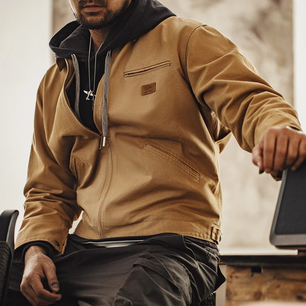 Maden Herren Retro Detroit J001 Jacke – Schwere Baumwolle, Reverskragen, Herbstmantel