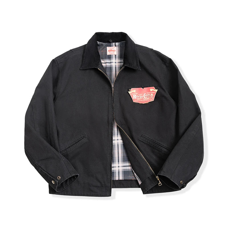Maden Herren Retro Detroit J001 Jacke – Schwere Baumwolle, Reverskragen, Herbstmantel