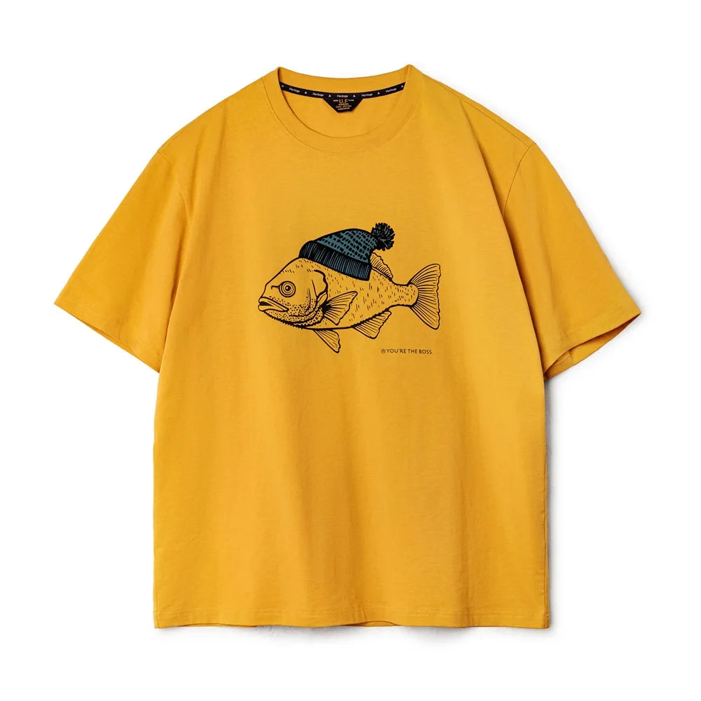 MADEN Vintage Flocked Graphic Tee – Fish Print