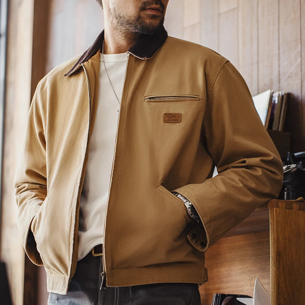 Maden Herren Retro Detroit J001 Jacke – Schwere Baumwolle, Reverskragen, Herbstmantel