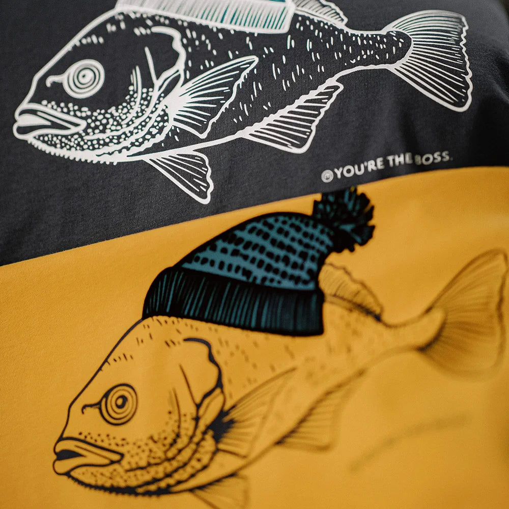 MADEN Vintage Flocked Graphic Tee – Fish Print
