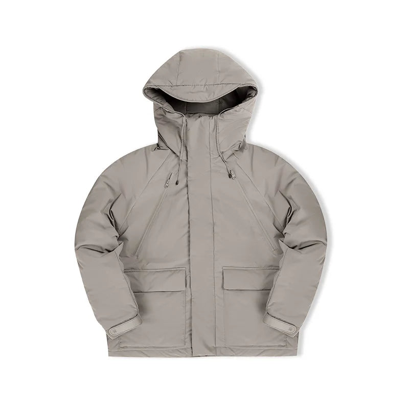 Maden Herren-Wintermantel mit Kapuze, grau, dick, wärmend, winddicht, mit Taschen