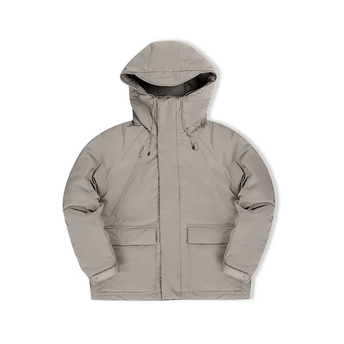 Maden Herren-Wintermantel mit Kapuze, grau, dick, wärmend, winddicht, mit Taschen