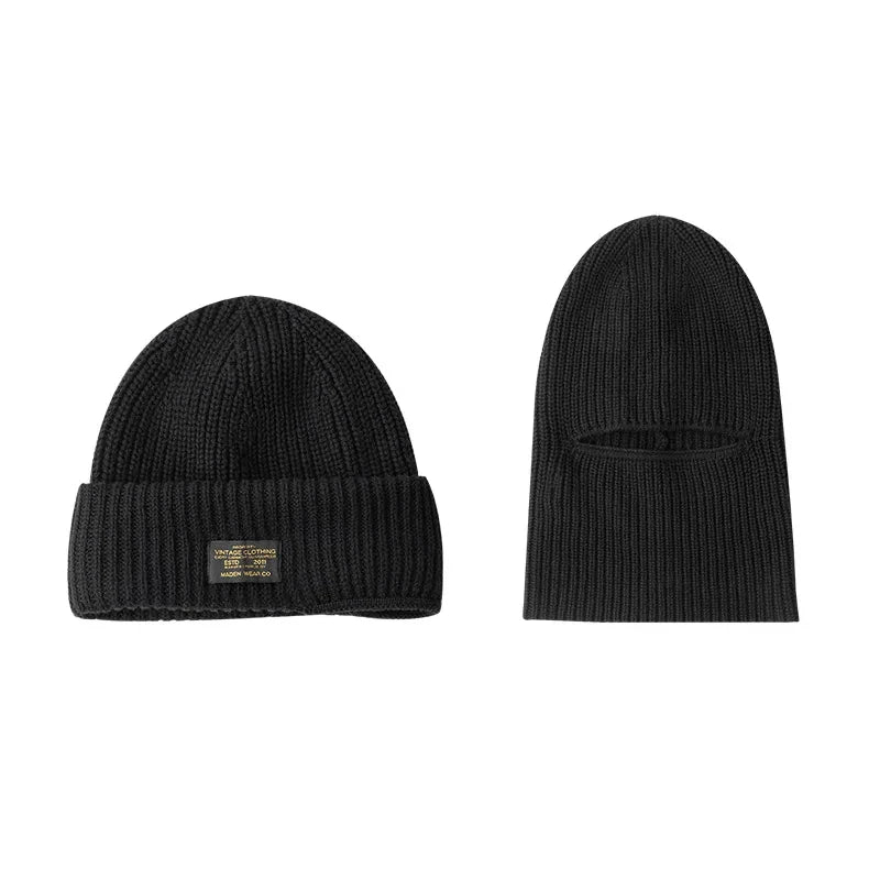 Maden Unisex Winter-Strickmütze mit Wollschal und Sturmhaube – warme und handgefertigte Freizeitmütze