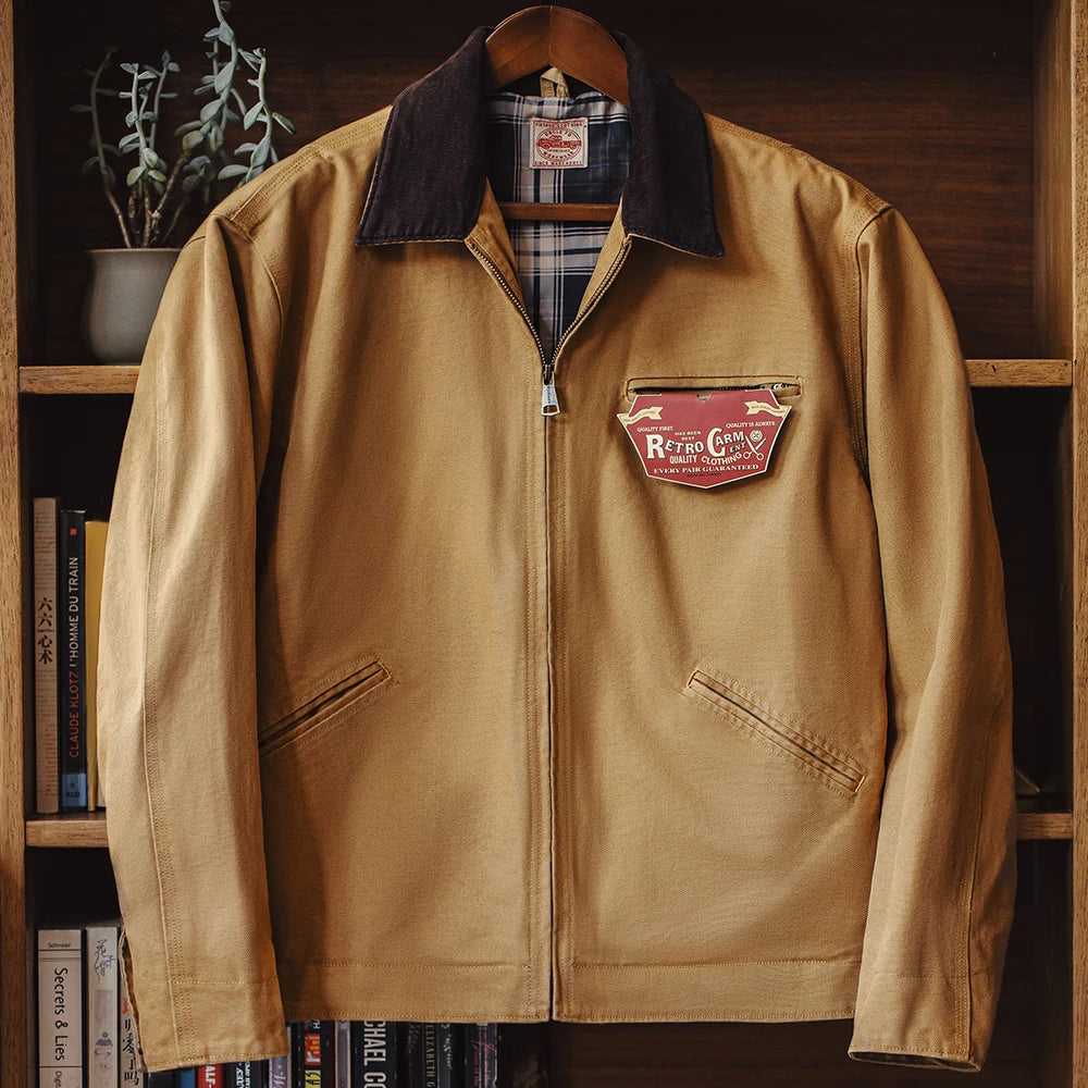 Maden Herren Retro Detroit J001 Jacke – Schwere Baumwolle, Reverskragen, Herbstmantel