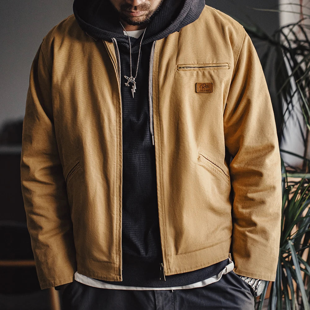Maden Herren Retro Detroit J001 Jacke – Schwere Baumwolle, Reverskragen, Herbstmantel